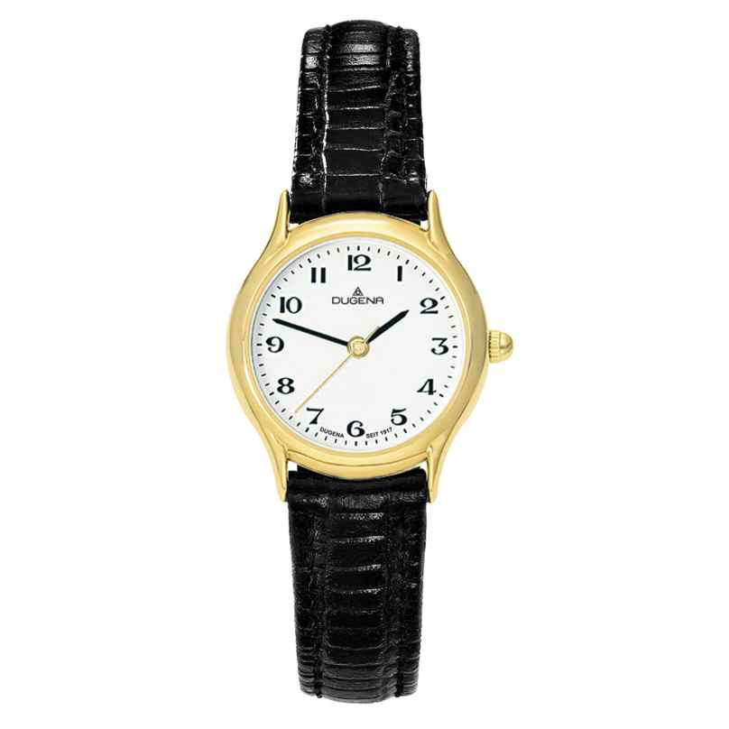 Dugena 1626311 Women's Watch Vintage Gold Tone Black Leather Strap 4050645003627