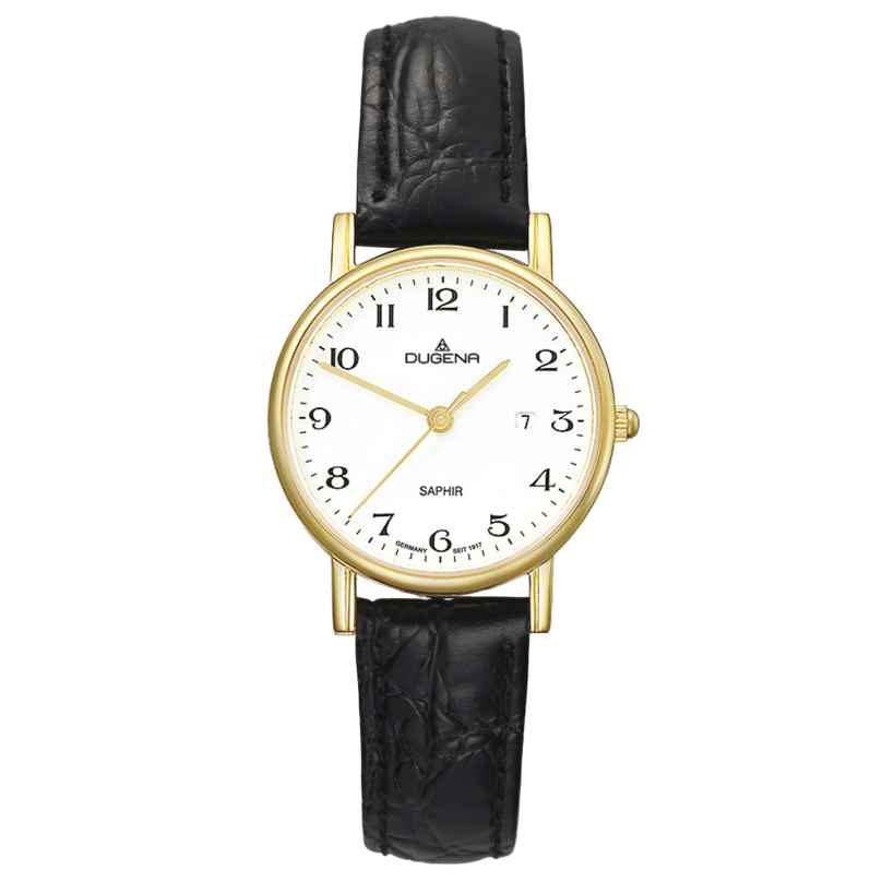 Dugena 2171016-1 Women's Watch Zenit Gold Tone Black Leather Strap 4050645026367