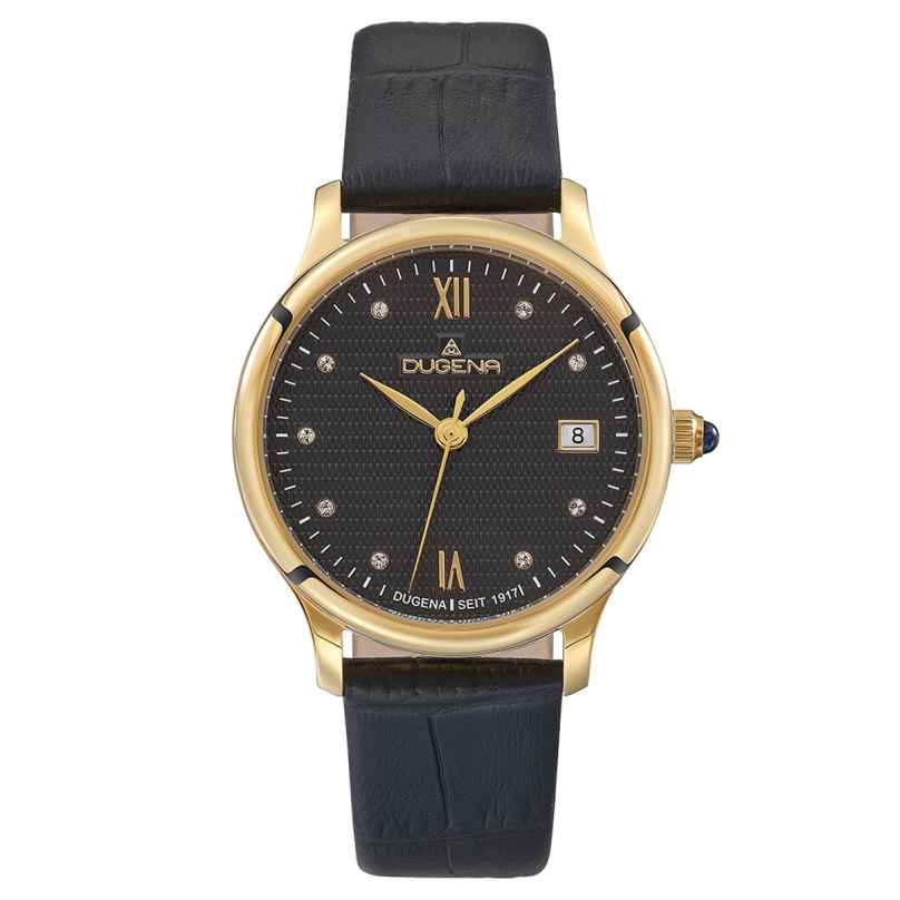 Dugena 4461086 Women's Watch Florence Leather Strap Black / Gold 4050645025834