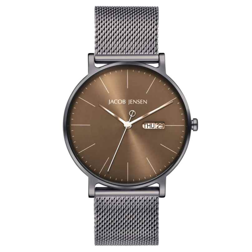 Jacob Jensen 168 Herren-Quarzuhr Titan mit Meshband Mokka 8718569101688