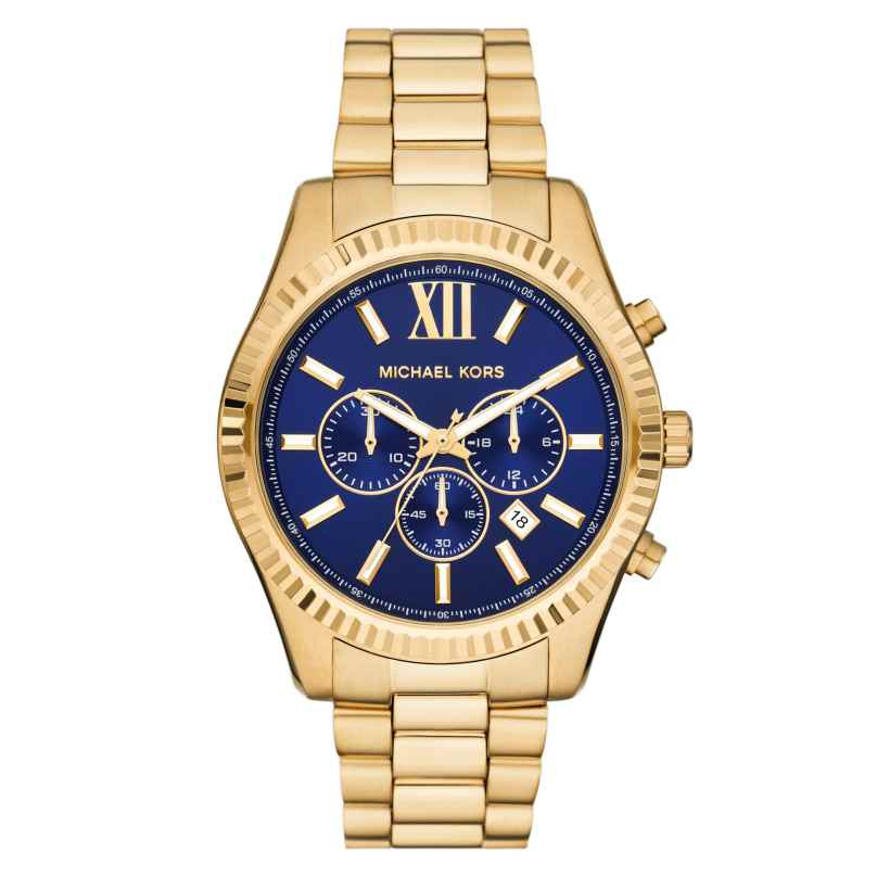 Michael Kors MK9153 Men's Watch Lexington Chronograph Gold Tone/Blue 4064092271218