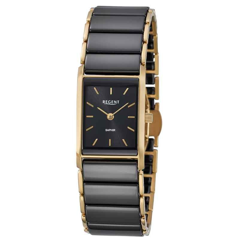 Regent F1584 Damenuhr Edelstahl Vergoldet/Keramik Schwarz 4050597603968