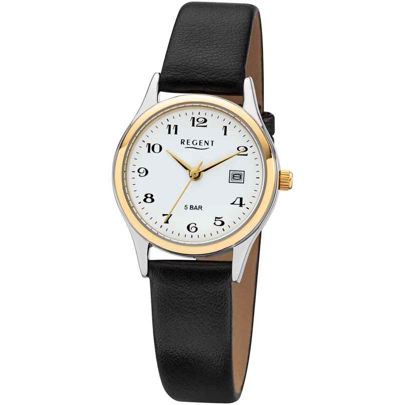 Regent 12120242 Damenuhr Quarz mit Lederband Schwarz 4045346060895