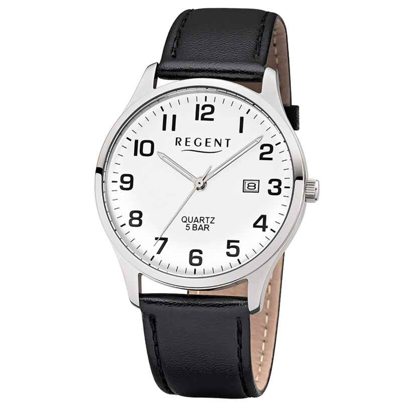 Regent F-1241 Men's Watch with Leather Strap Black/White 4050597186355