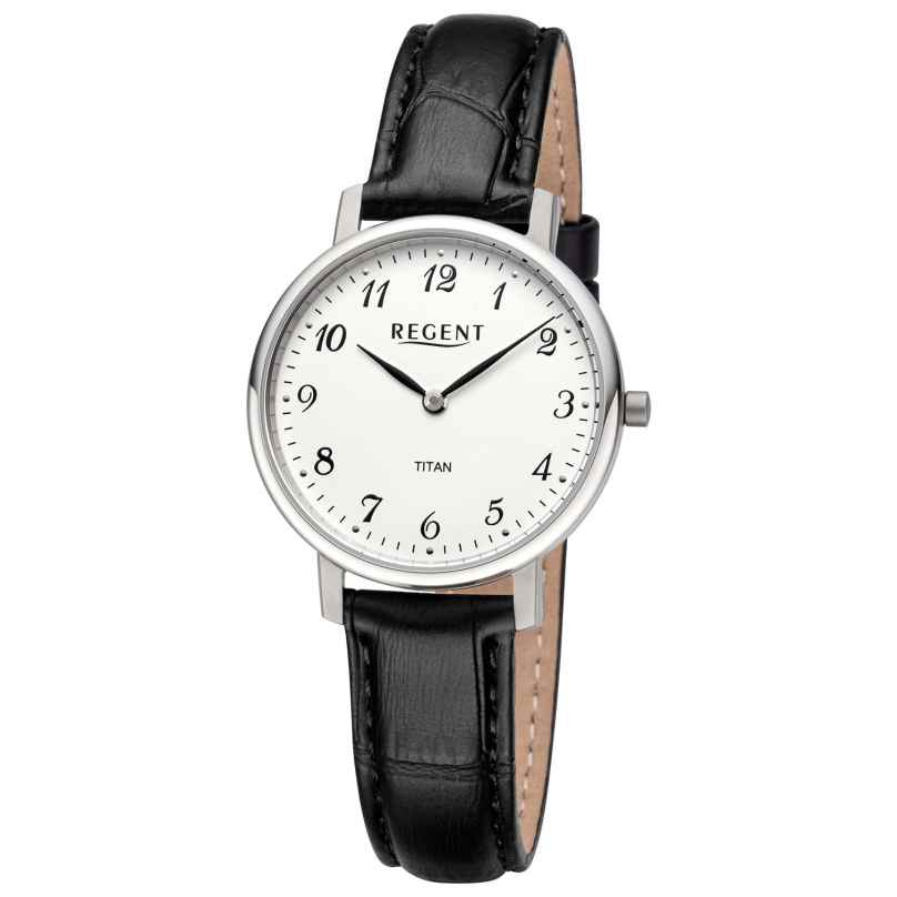 Regent 12090340 Titanium Ladies' Watch with Black Leather Strap 4050597602794