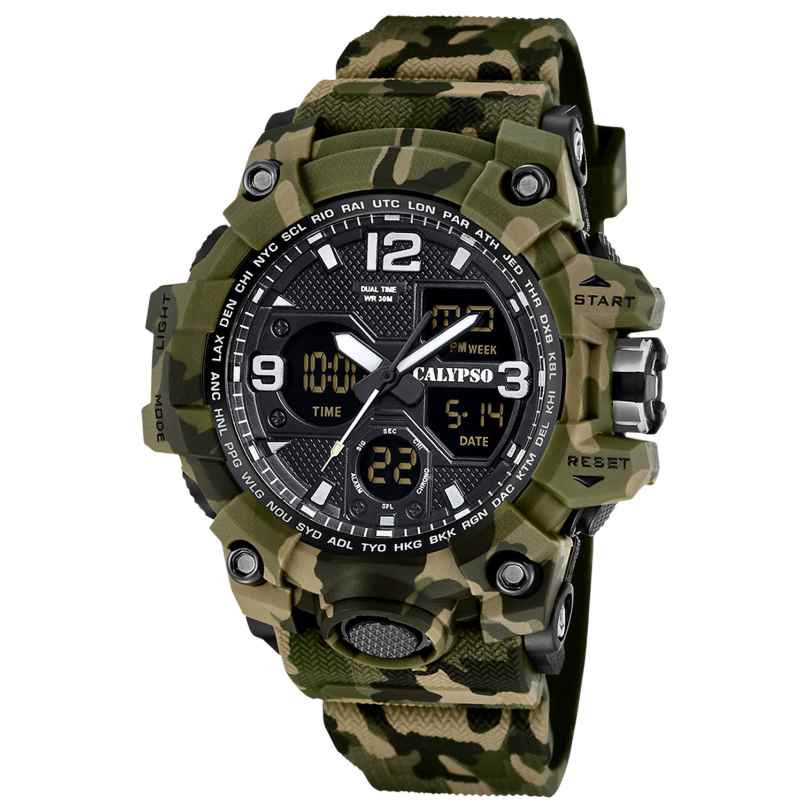 Calypso K5855/3 Herrenuhr AnaDigi Camouflage Grün 8430622826283