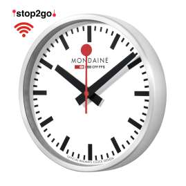 Mondaine MSM.25S11 Wanduhr WiFi stop2go Silberfarben/Weiß 25 cm