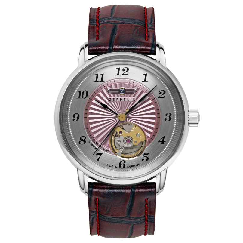 Zeppelin 8569-5 Women's Watch Automatic Open Heart Friedrichshafen Red/Pink 4041338856958