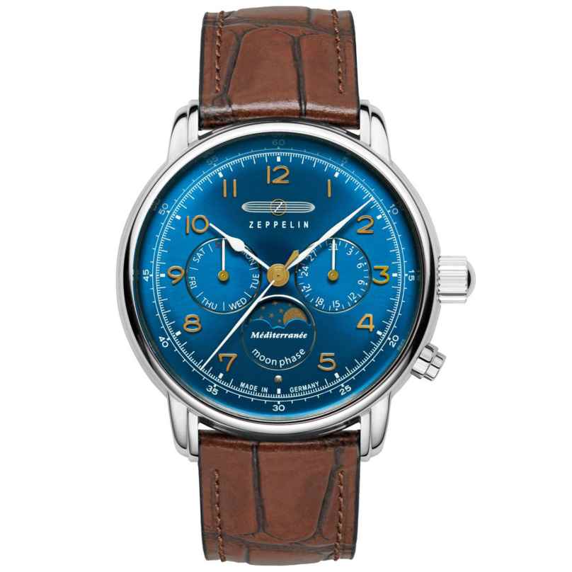 Zeppelin 9636-3 Herrenuhr 100 Jahre Mediterranée Mondphase Braun/Blau 4041338963632