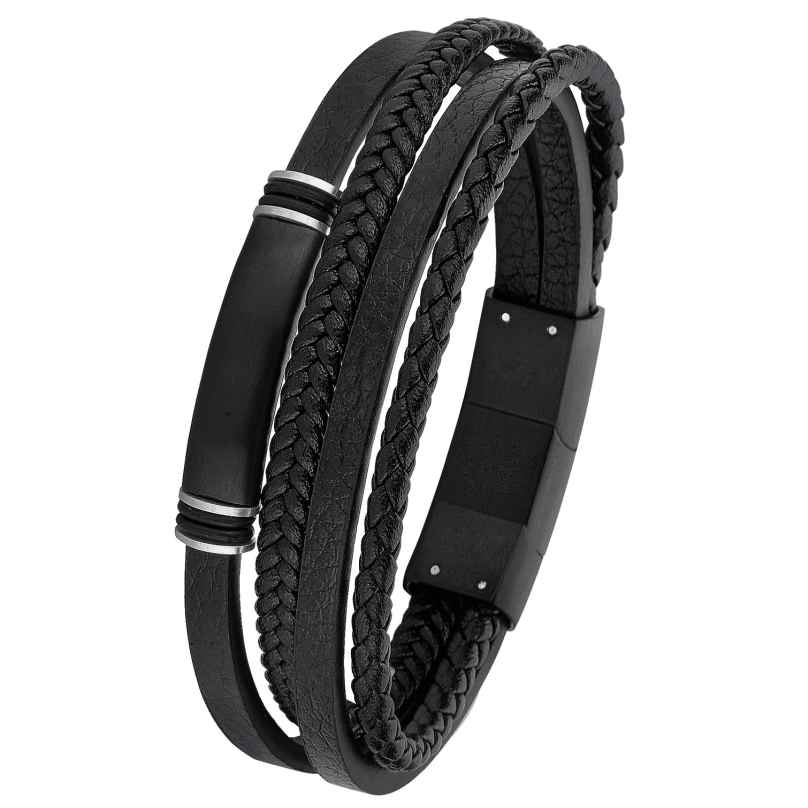 s.Oliver 2026001 Leather Men's Bracelet Black 4056867016681