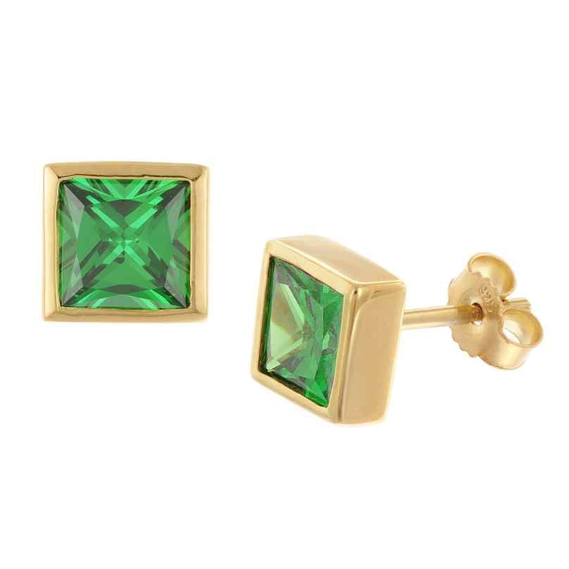 trendor 68857 Women's Earrings Gold Plated Silver With Synthetic Emerald 4262459688574
