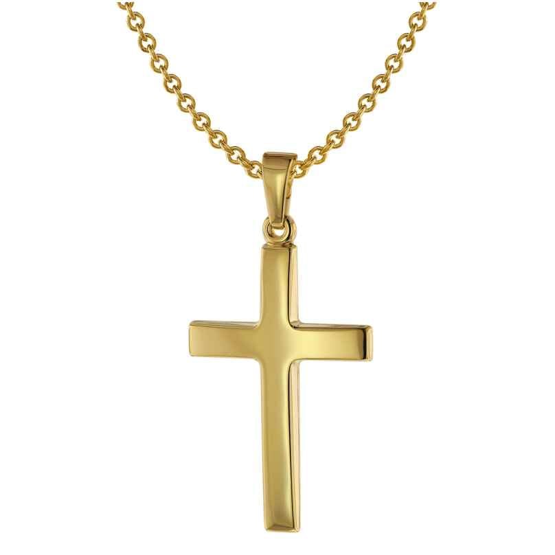 trendor 75543 Kreuz-Anhänger 24 mm Gold 585 + Silberkette goldplattiert