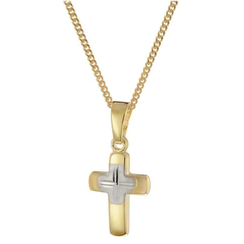 trendor 28385 Kreuz für Kinder Gold 585/14K Bicolor + Vergoldete Silberkette