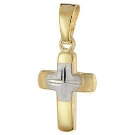 trendor 28385 Kreuz für Kinder Gold 585/14K Bicolor + Vergoldete Silberkette