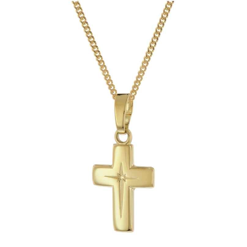 trendor 28392 Kreuz-Anhänger für Kinder Gold 585/14K mit goldplattierter Kette