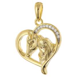 trendor 28444 Necklace Heart with Horse and Girl Gold-Plated 925 Silver
