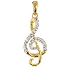 trendor 28456 Treble Clef Necklace Gold-Plated 925 Sterling Silver