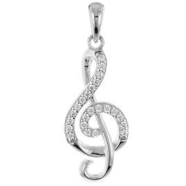 trendor 28454 Necklace With Treble Clef Rhodium-Plated 925 Sterling Silver