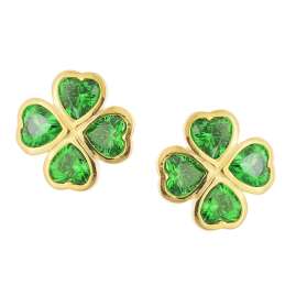 trendor 21143 Girls' Stud Earrings Gold Plated 925 Silver With Clover