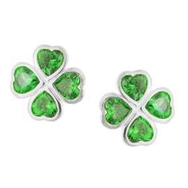 trendor 21142 Mädchen Ohrringe 925 Silber Ohrstecker mit grünem Kleeblatt