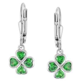 trendor 21141 Girls' Drop Earrings 925 Sterling Silver With Green Clover