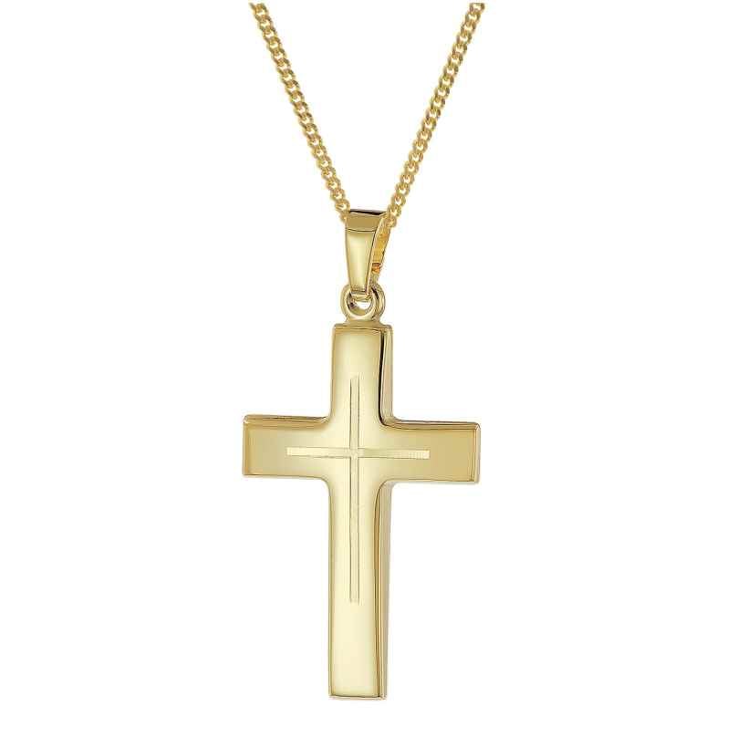 trendor 21160 Kreuz-Anhänger Gold 333/8K mit vergoldeter Herren-Silberkette