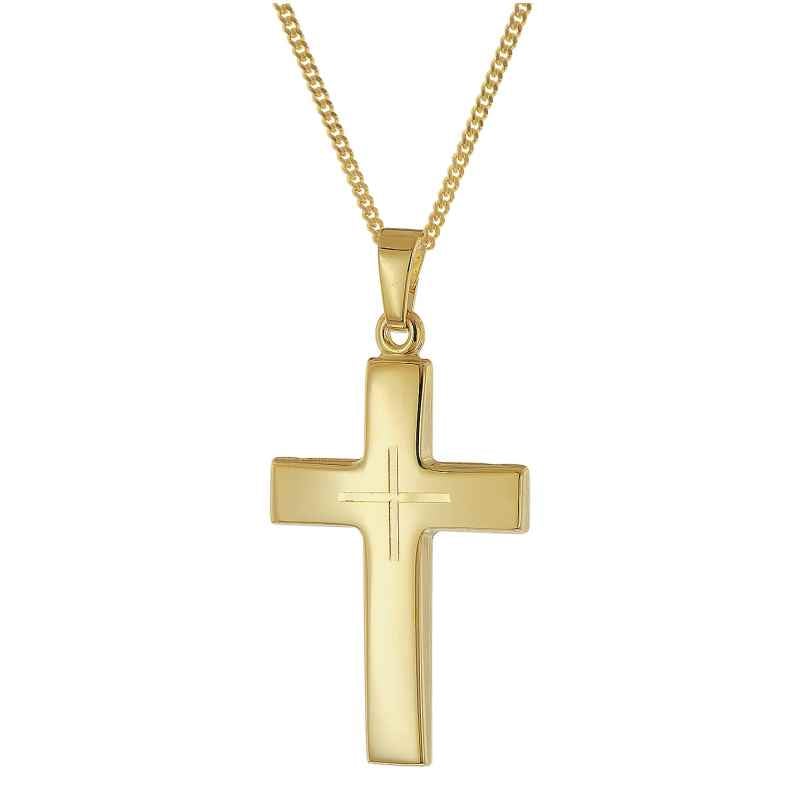 trendor 21162 Herren Kreuz-Anhänger Gold 585 (14K) an vergoldeter Silberkette