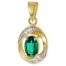 trendor 21190 Gold Anhänger 333 mit synthetischem Smaragd an vergoldeter Kette