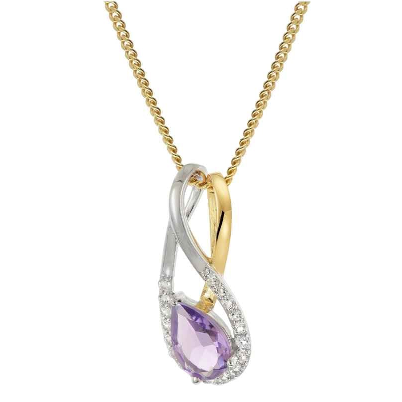 trendor 21198 Damen Gold-Anhänger 333 Bicolor Amethyst mit vergoldeter Kette