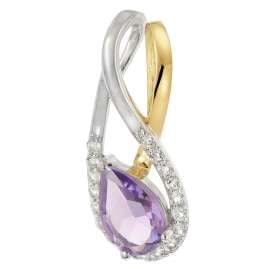 trendor 21198 Damen Gold-Anhänger 333 Bicolor Amethyst mit vergoldeter Kette