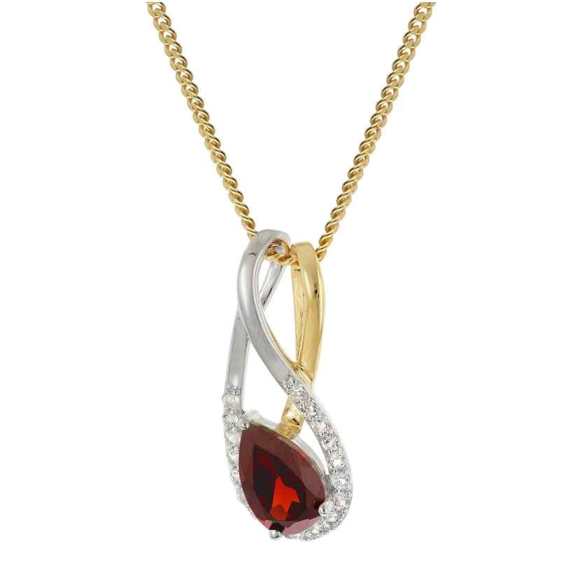 trendor 21201 Gold Pendant 333 with Garnet/Topaz on Gold-Plated Silver Chain