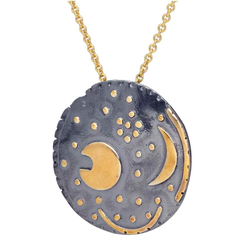 trendor 21451 Damen-Kette Himmelsscheibe von Nebra Silber schwarz/gold ⌀ 30 mm 4262551214510