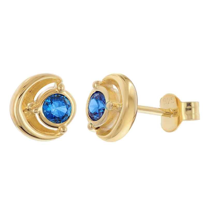 trendor 21430-05 Women's Stud Earrings 925 Silver Gold-Plated Sapphire Blue 4262551214312