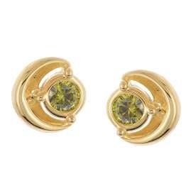 trendor 21430-19 Women's Earrings 925 Silver Gold-Plated Olive Green Stones