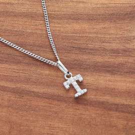 trendor 21270-T Letter T Pendant Rhodium Plated 925 Silver