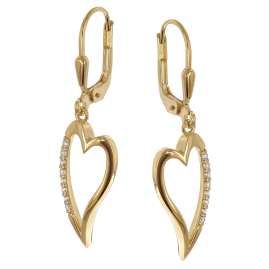 trendor 21711 Damen-Ohrringe Herz Ohrhänger 925 Silber vergoldet mit Zirkonia