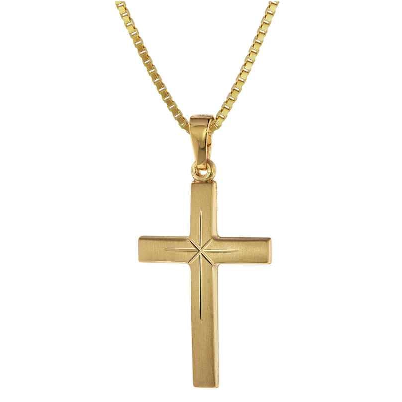 trendor 75278 Kreuz 24 mm Gold 333 (8 Karat) an Goldplattierter Silberkette