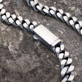 trendor 21809 Men's Curb Chain Bracelet Oxidized Silver 925 Width 7 mm