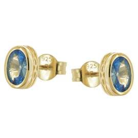 trendor 21879 Damen-Ohrringe 925 Silber Vergoldet Ohrstecker Aquamarin Blau