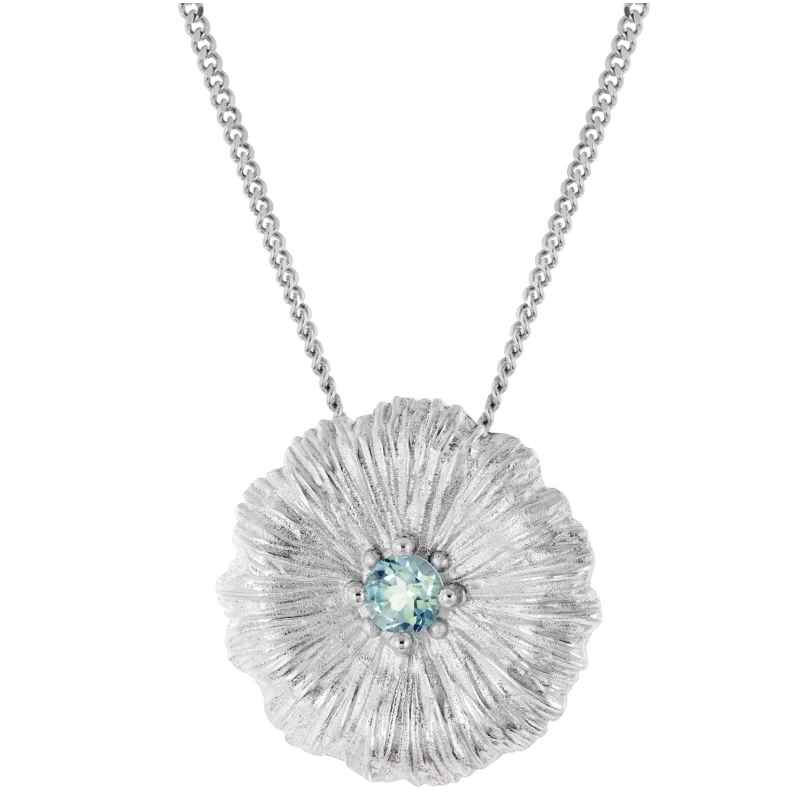trendor 31162-02 Damen-Kette mit Lotusblatt Silber Rhodiniert mit Blautopas