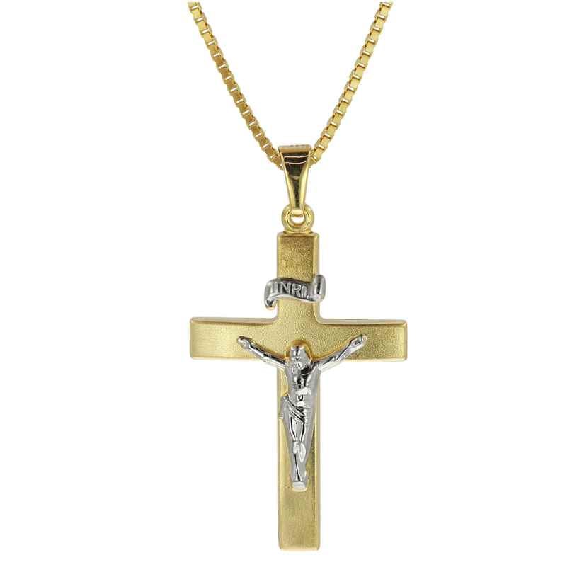trendor 08489 Crucifix Pendant Gold 333/8K with Gold Plated Mens Necklace