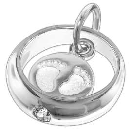 trendor 08467 Silver Christening Ring Baby Footprints Kids Necklace