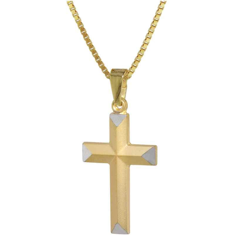 trendor 75116 Cross 333 Gold Two-Colour with Goldplated Necklace 42/40 cm 4260641751167