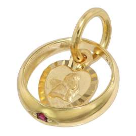 trendor 75119 Christening Ring Ruby Cupid Heart Gold 585 on Gold Plated Chain