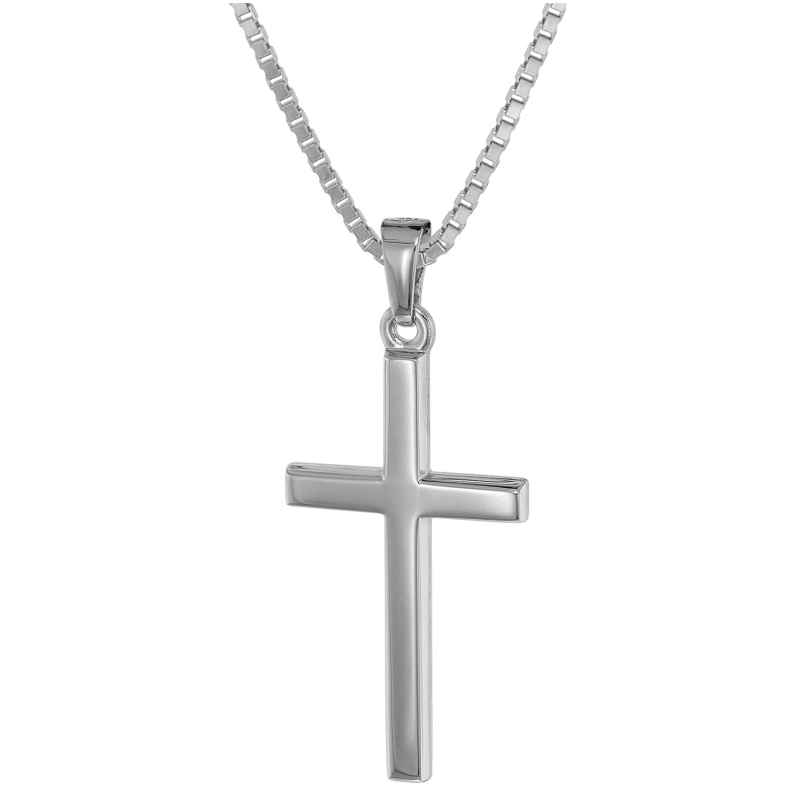 trendor 75222 Cross Pendant 25 mm White Gold 585 (14 ct) with Silver Necklace