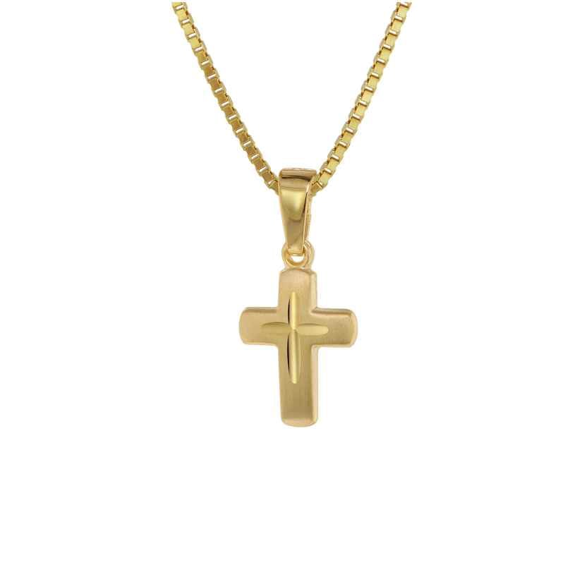 trendor 75273 Cross Pendant for Kids Gold 585 (14 ct.) + Gold-Plated Necklace 4260641752737