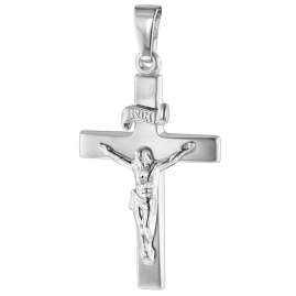 trendor 75424 Crucifix Pendant 24 mm White Gold 585 / 14K with Silver Necklace
