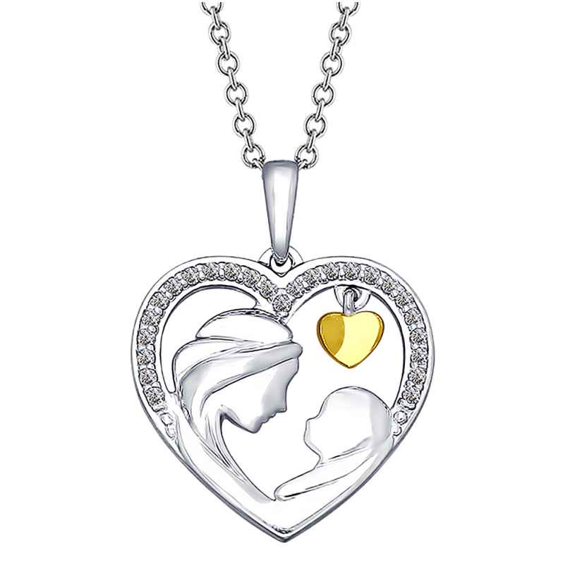 trendor 75686 Silver Necklace With Heart Mom and Baby
