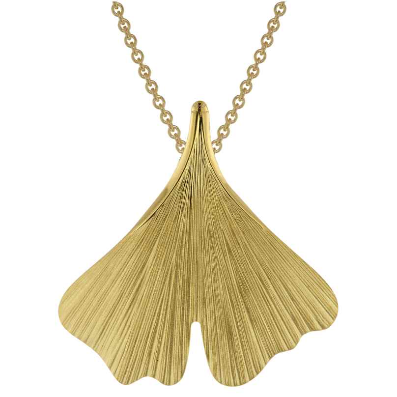 trendor 75717 Ladies Necklace with Ginkgo Leaf Pendant Gold Plated Silver