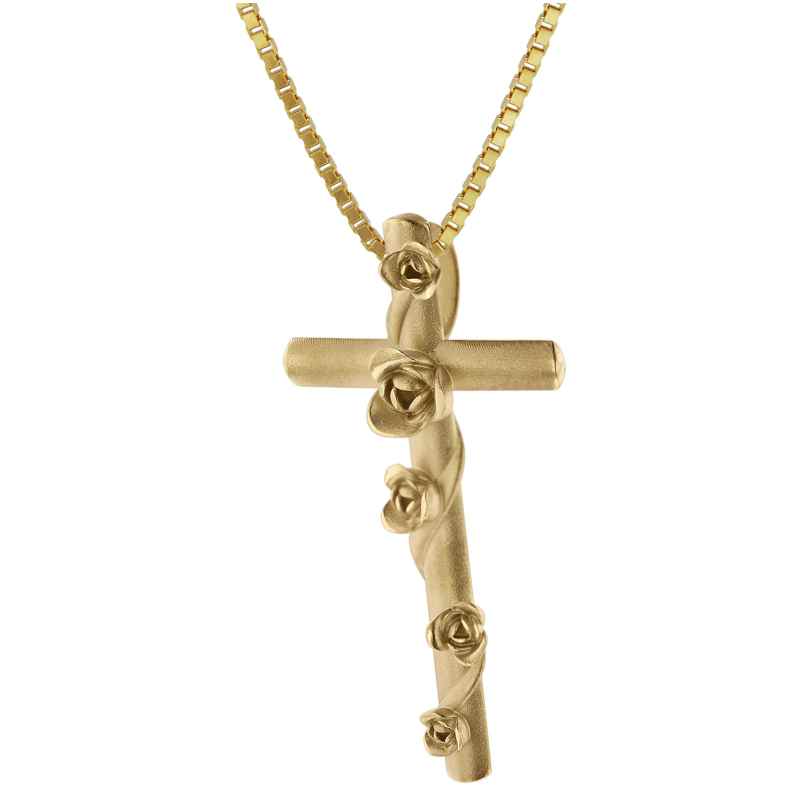 trendor 75787 Cross Pendant Rose-Cross 333 Gold + Gold-Plated Necklace